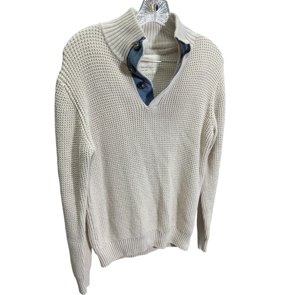 Vintage Waterproof Men's V-Neck Sweater in Cream. Size M